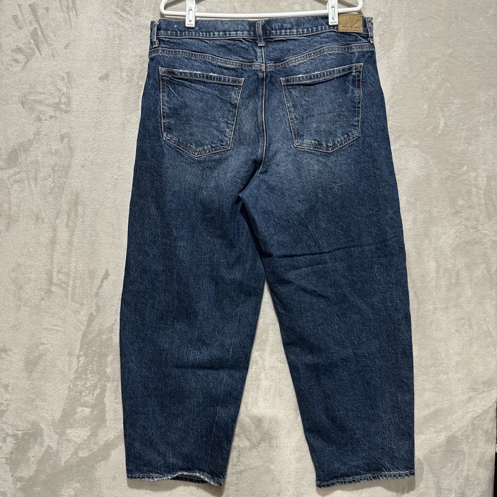 American Eagle Stretch Barrel Denim Jeans Women's 14 Stretch Curved Pockets Logo - Picture 2 of 11